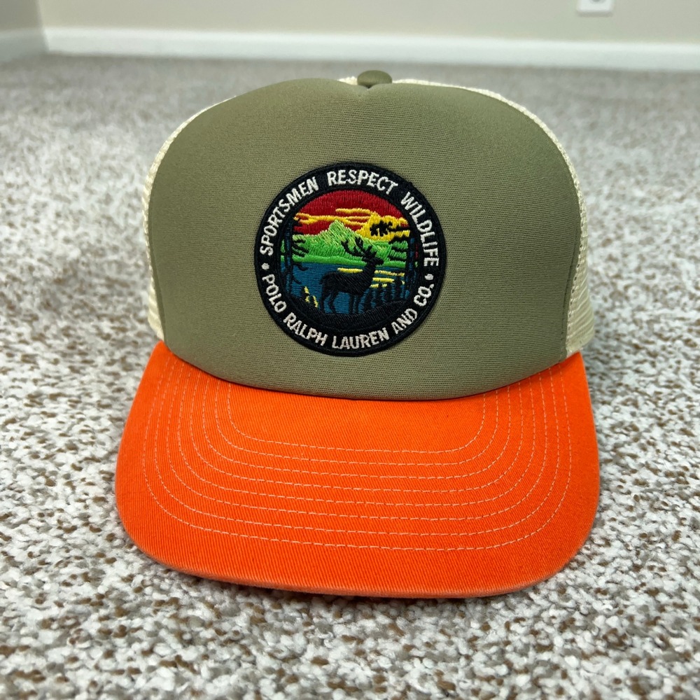Polo Ralph Lauren Hat Men One Size Green Trucker Respect the Wilderness Wildlife